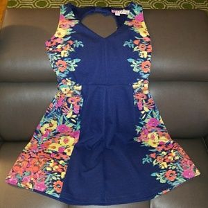 Candies Navy and Multi-Floral Bow Dress
